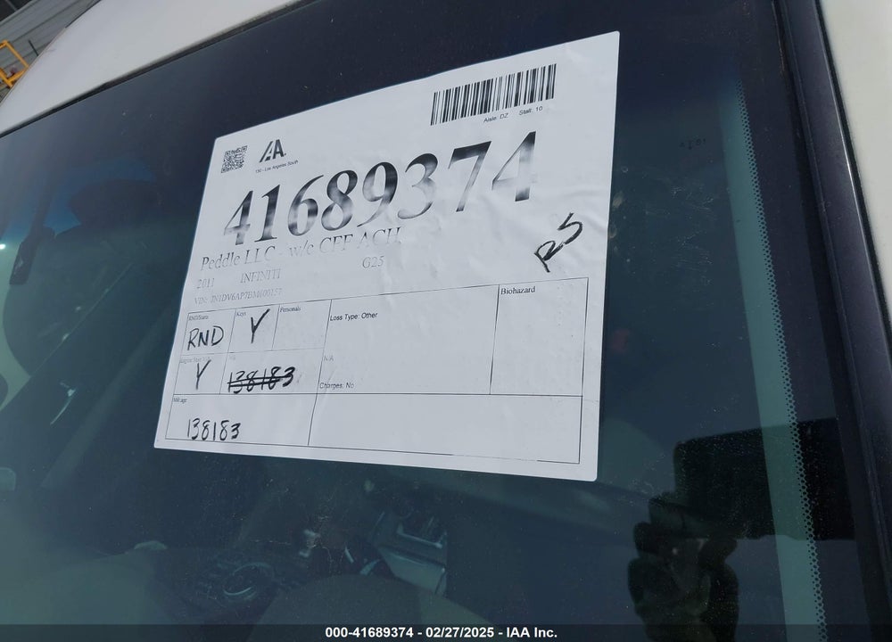 2011 INFINITI G25 JOURNEY VIN: JN1DV6AP7BM600157