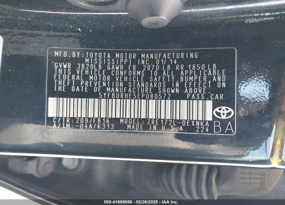 2014 TOYOTA COROLLA LE VIN: 5YFBURHE5EP080572