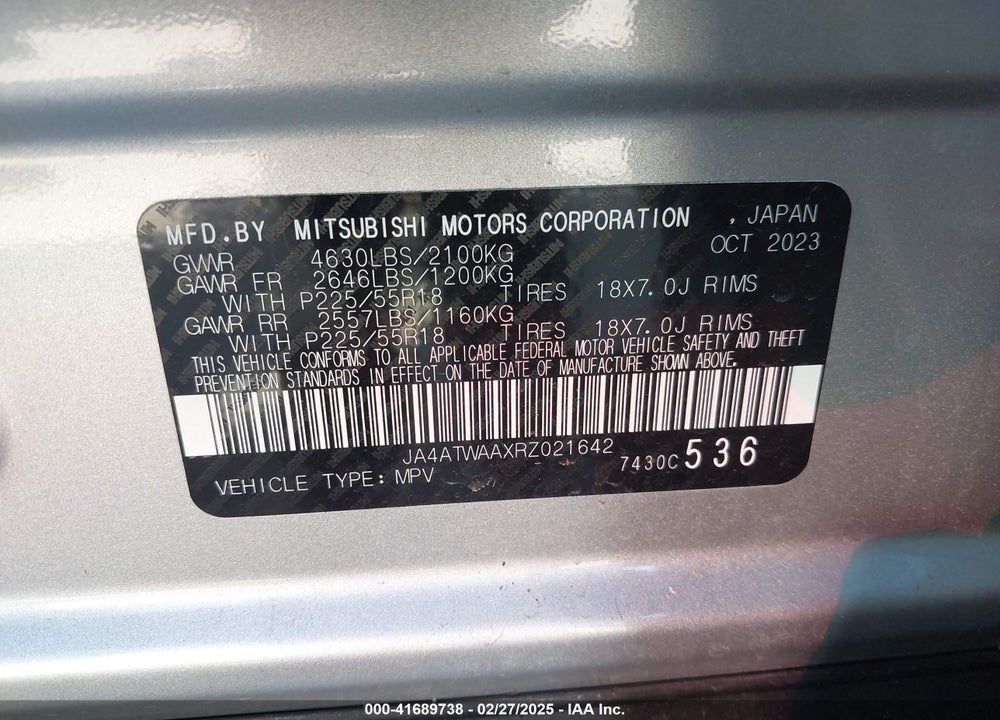 2024 MITSUBISHI ECLIPSE CROSS VIN: JA4ATWAAXRZ021642