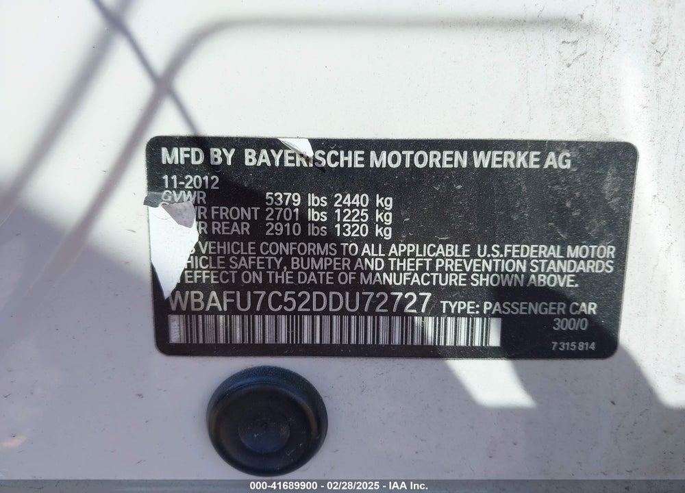 2013 BMW 535I XDRIVE VIN: WBAFU7C52DDU72727