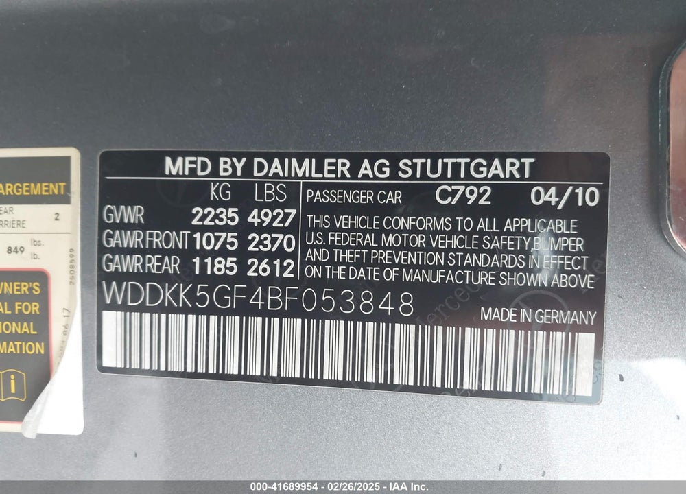 2011 MERCEDES-BENZ E 350 VIN: WDDKK5GF4BF053848