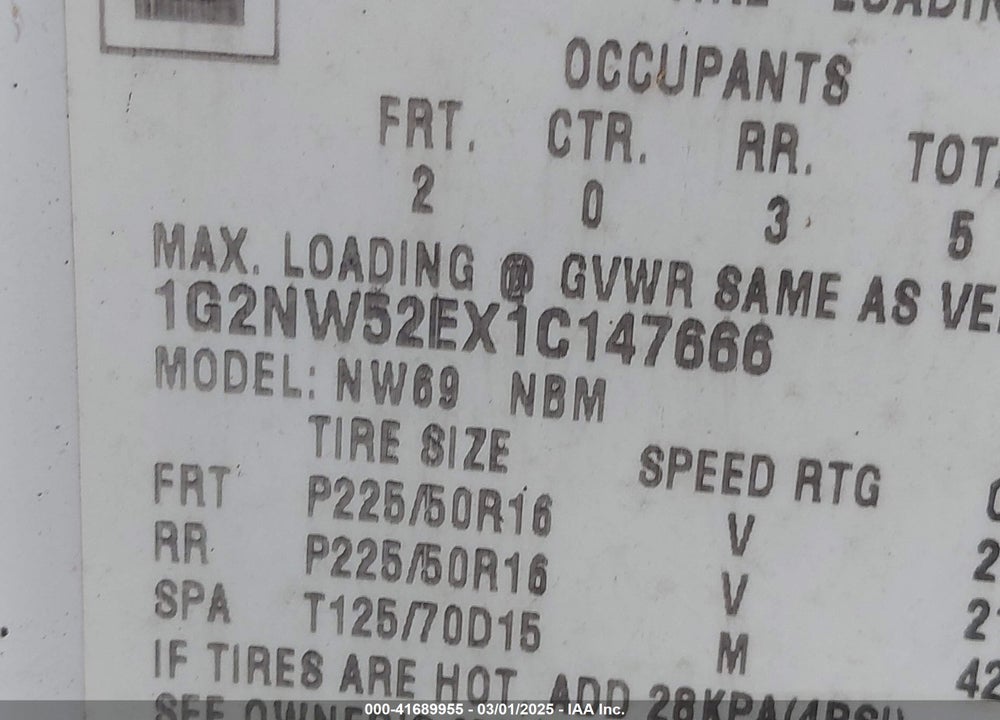 2001 PONTIAC GRAND AM GT VIN: 1G2NW52EX1C147666