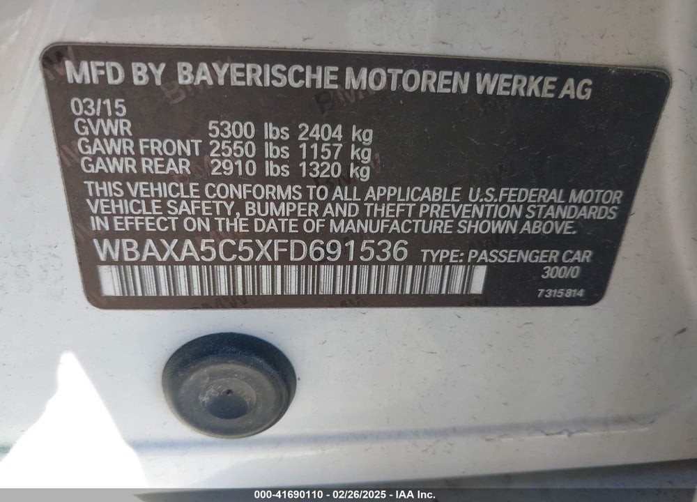 2015 BMW 535D VIN: WBAXA5C5XFD691536