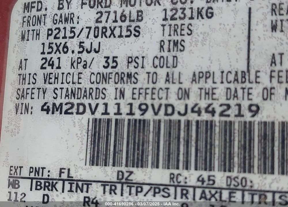 1997 MERCURY VILLAGER VIN: 4M2DV1119VDJ44219