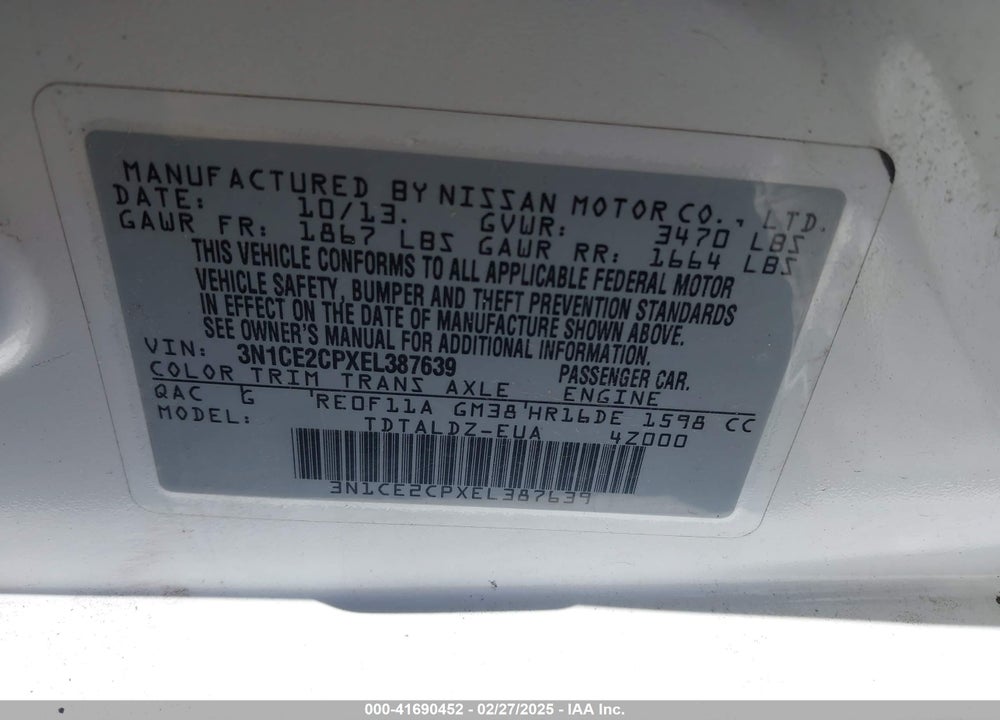 2014 NISSAN VERSA NOTE VIN: 3N1CE2CPXEL387639