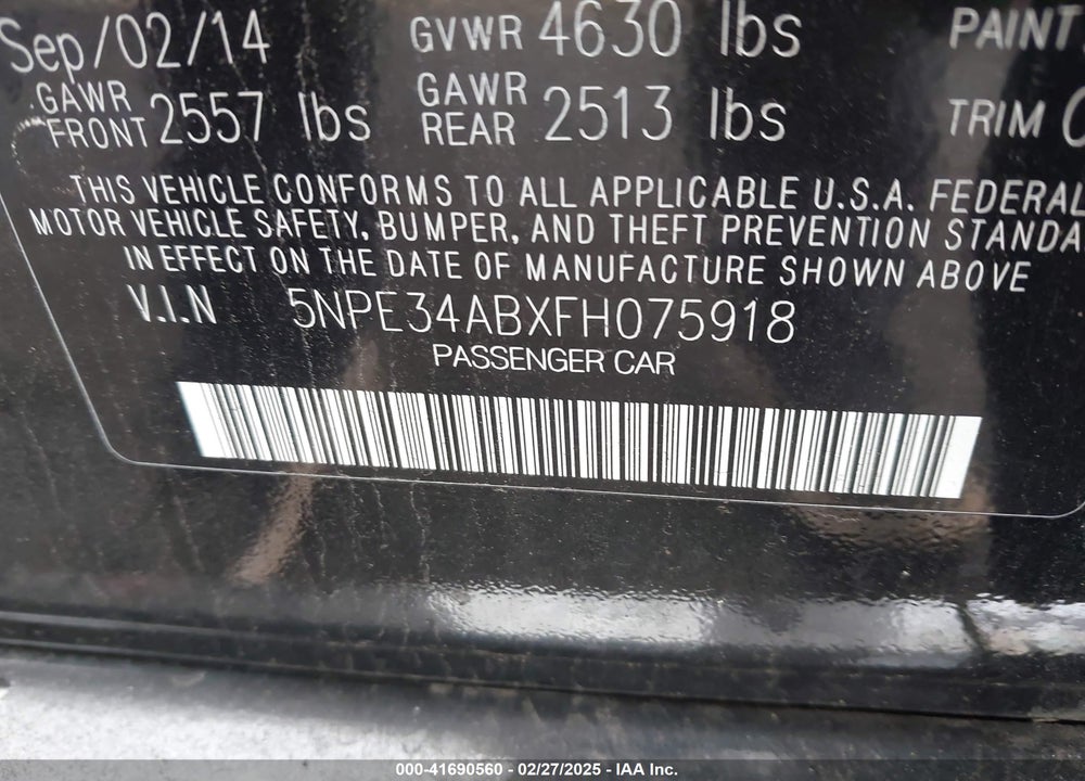 2015 HYUNDAI SONATA VIN: 5NPE34ABXFH075918