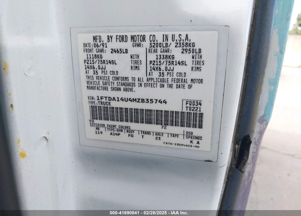 1991 FORD AEROSTAR VIN: 1FTDA14U4MZB35744