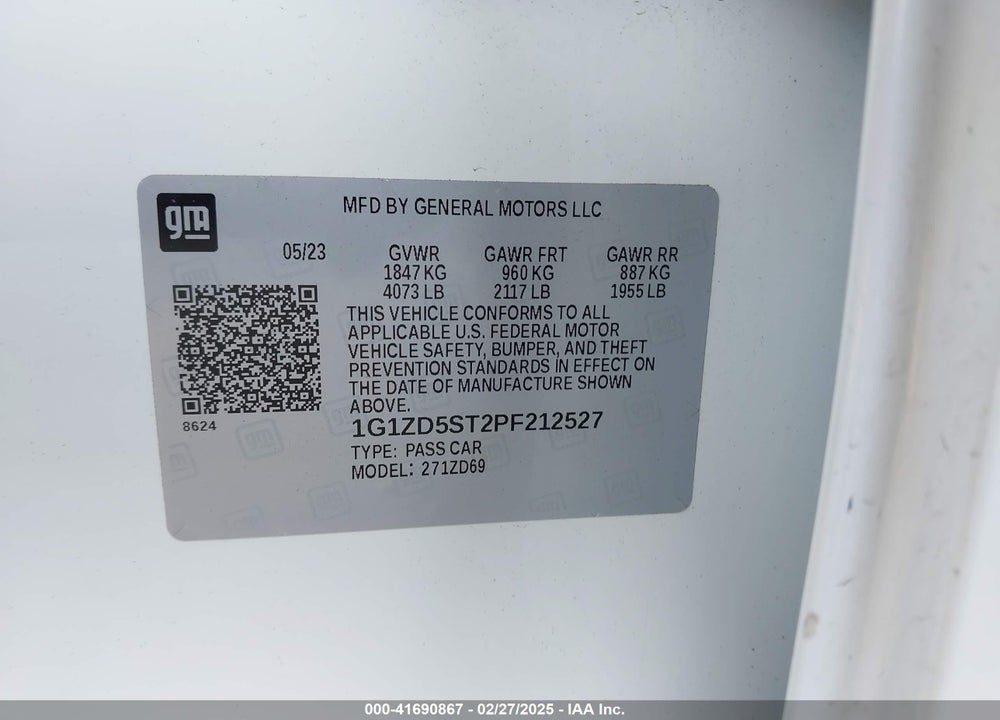 2023 CHEVROLET MALIBU FWD 1LT VIN: 1G1ZD5ST2PF212527