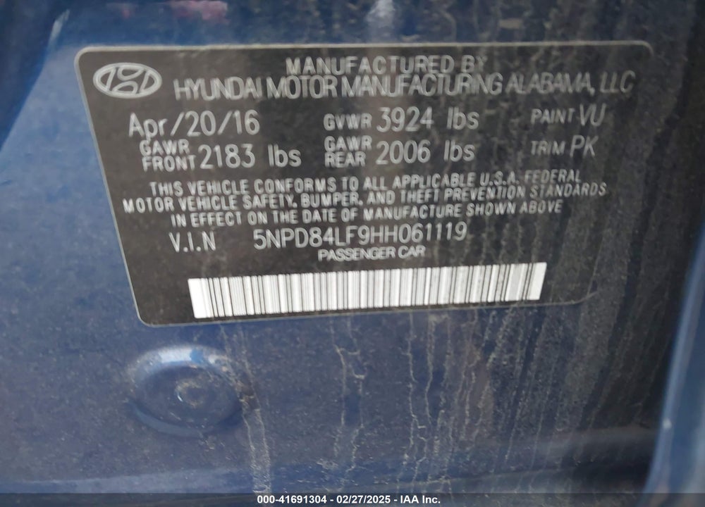 2017 HYUNDAI ELANTRA SE VIN: 5NPD84LF9HH061119
