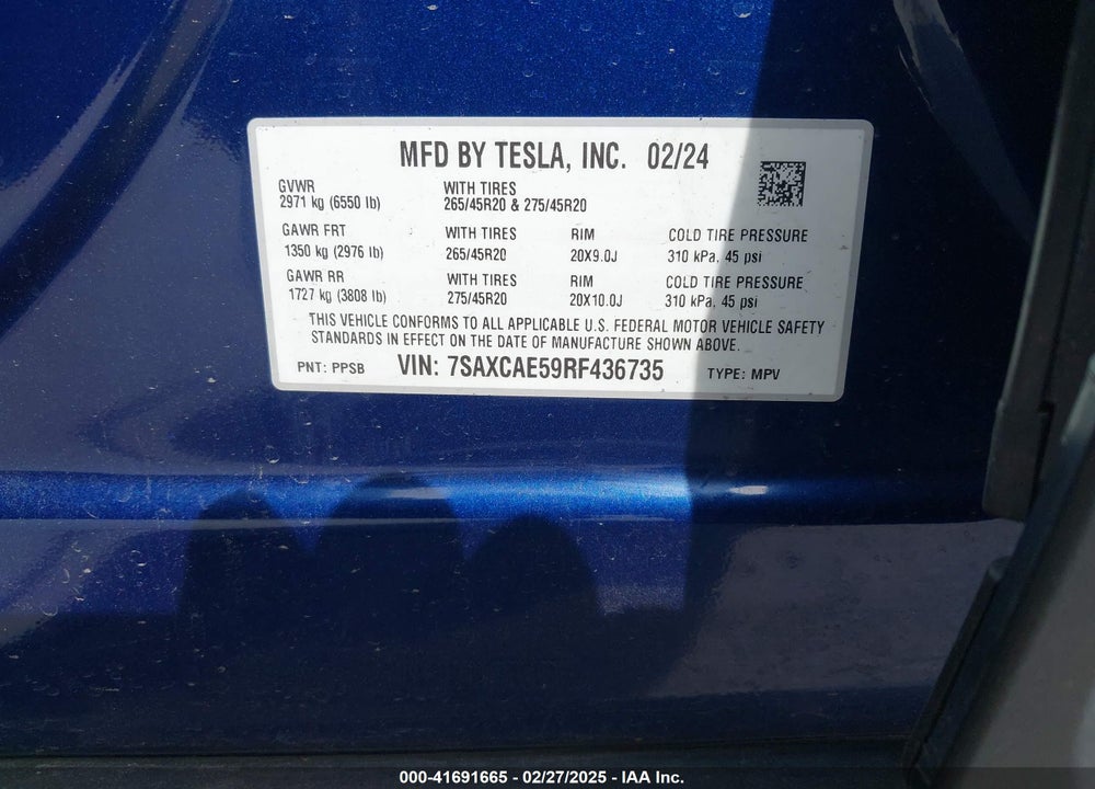 2024 TESLA MODEL X VIN: 7SAXCAE59RF436735