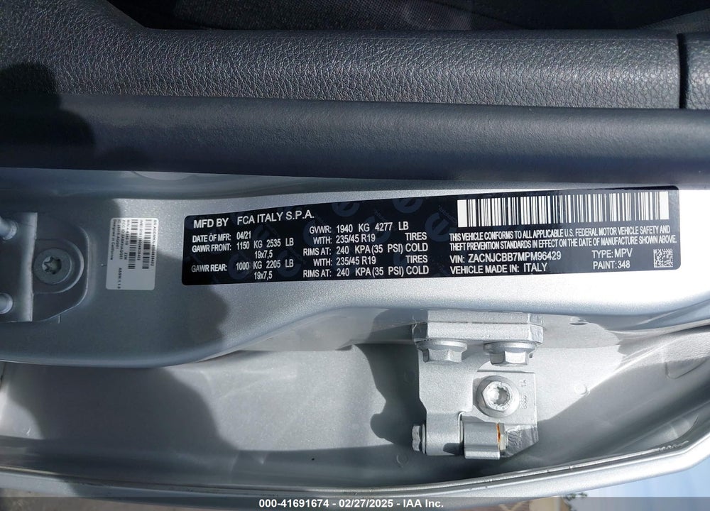 2021 JEEP RENEGADE ISLANDER FWD VIN: ZACNJCBB7MPM96429