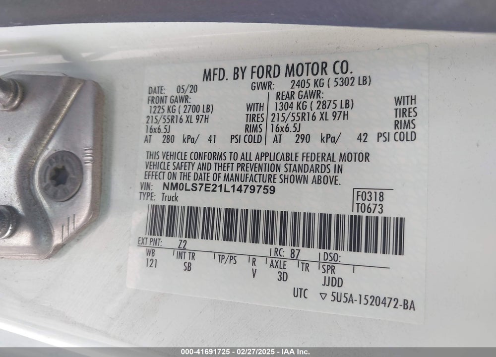 2020 FORD TRANSIT CONNECT XL CARGO VAN VIN: NM0LS7E21L1479759