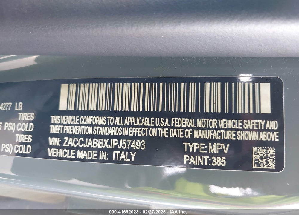 2018 JEEP RENEGADE VIN: ZACCJABBXJPJ57493