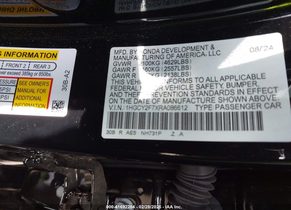 2024 HONDA ACCORD HYBRID SPORT-L VIN: 1HGCY2F7XRA086612