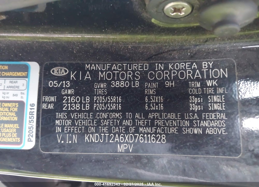 2013 KIA SOUL VIN: KNDJT2A6XD7611628