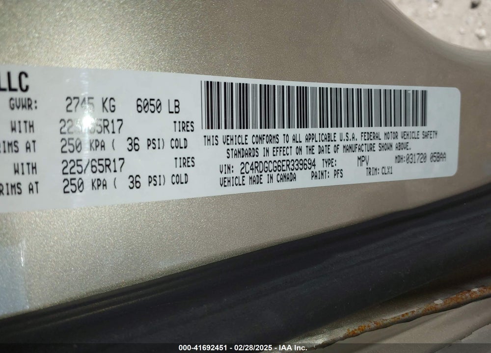 2014 DODGE GRAND CARAVAN SXT 30TH ANNIVERSARY VIN: 2C4RDGCG6ER339694