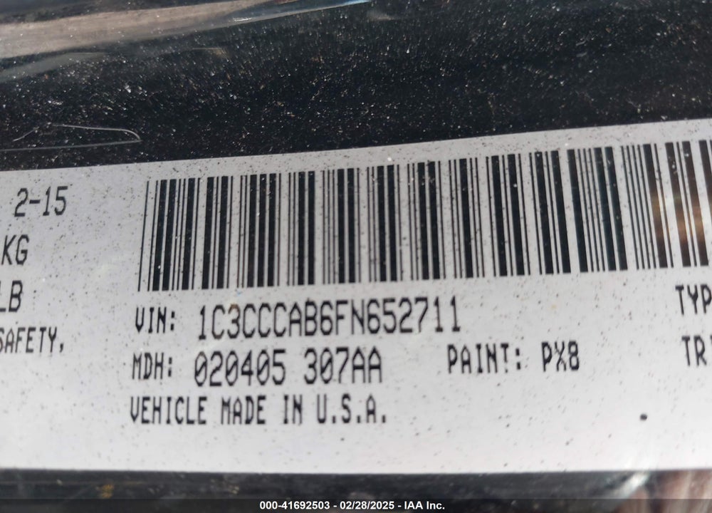2015 CHRYSLER 200 VIN: 1C3CCCAB6FN652711