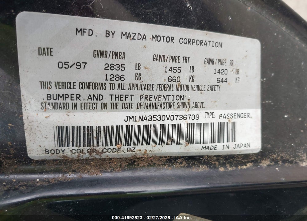 1997 MAZDA MX-5 MIATA LEATHER PKG/M EDITION/POPULAR EQUIPMENT PKG/R PKG./STO/TOURING PKG VIN: JM1NA3530V0736709