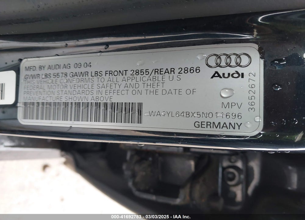 2005 AUDI ALLROAD 4.2 VIN: WA1YL64BX5N011696
