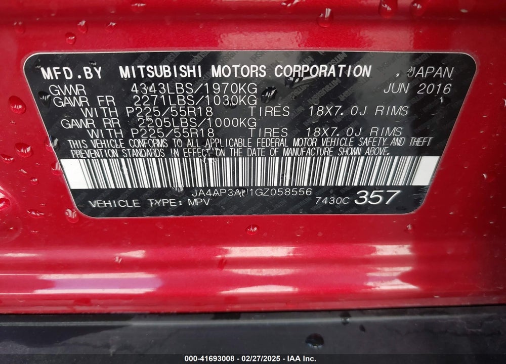 2016 MITSUBISHI OUTLANDER SPORT VIN: JA4AP3AU1GZ058556