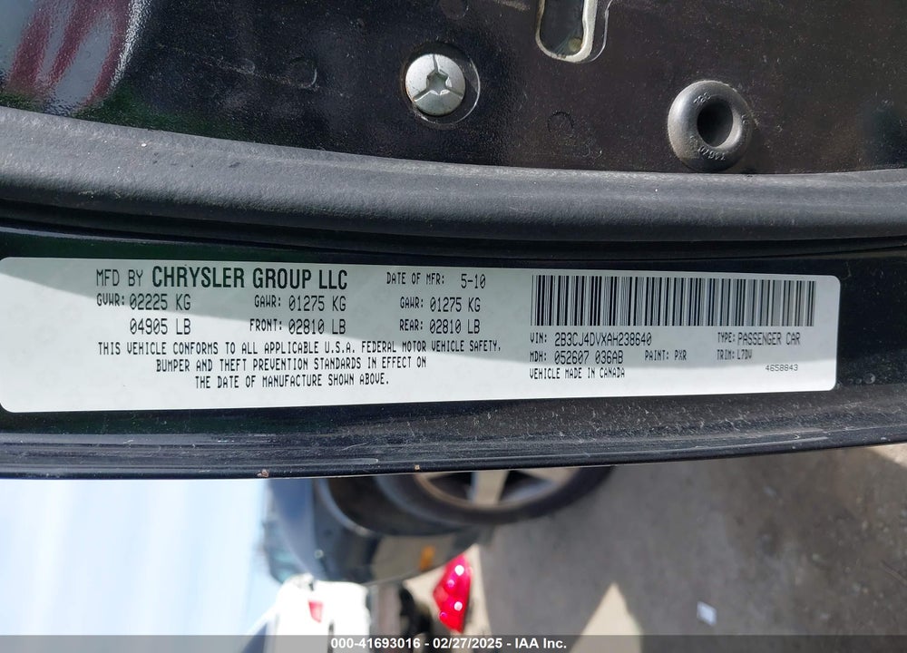 2010 DODGE CHALLENGER SE VIN: 2B3CJ4DVXAH238640