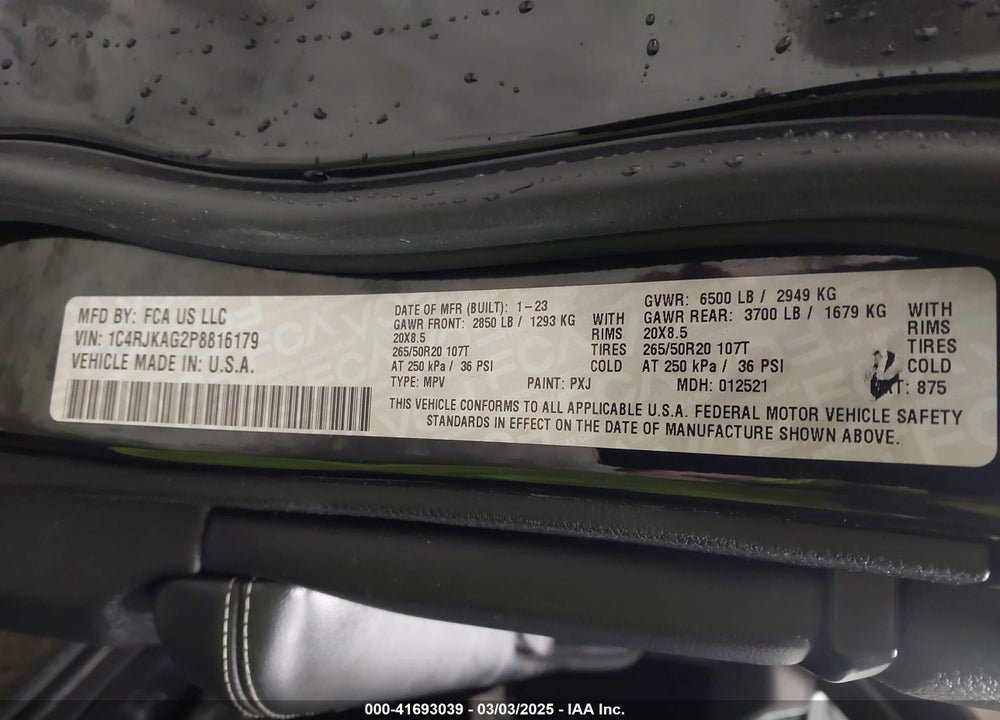 2023 JEEP GRAND CHEROKEE L VIN: 1C4RJKAG2P8816179