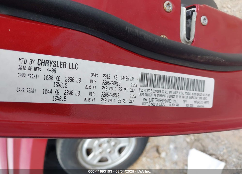 2008 JEEP PATRIOT SPORT VIN: 1J8FT28098D714899