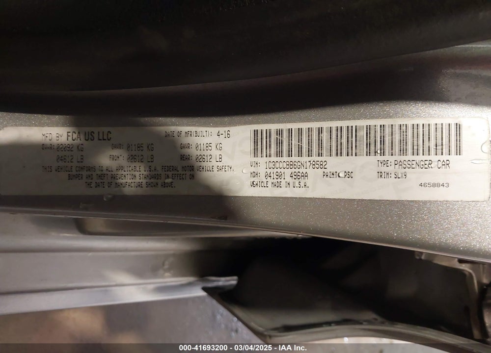 2016 CHRYSLER 200 VIN: 1C3CCCBB6GN178582