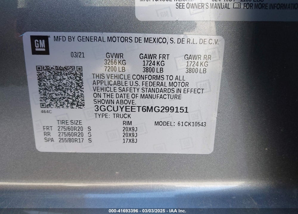 2021 CHEVROLET SILVERADO 1500 VIN: 3GCUYEET6MG299151