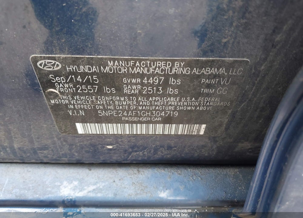 2016 HYUNDAI SONATA SE VIN: 5NPE24AF1GH304719