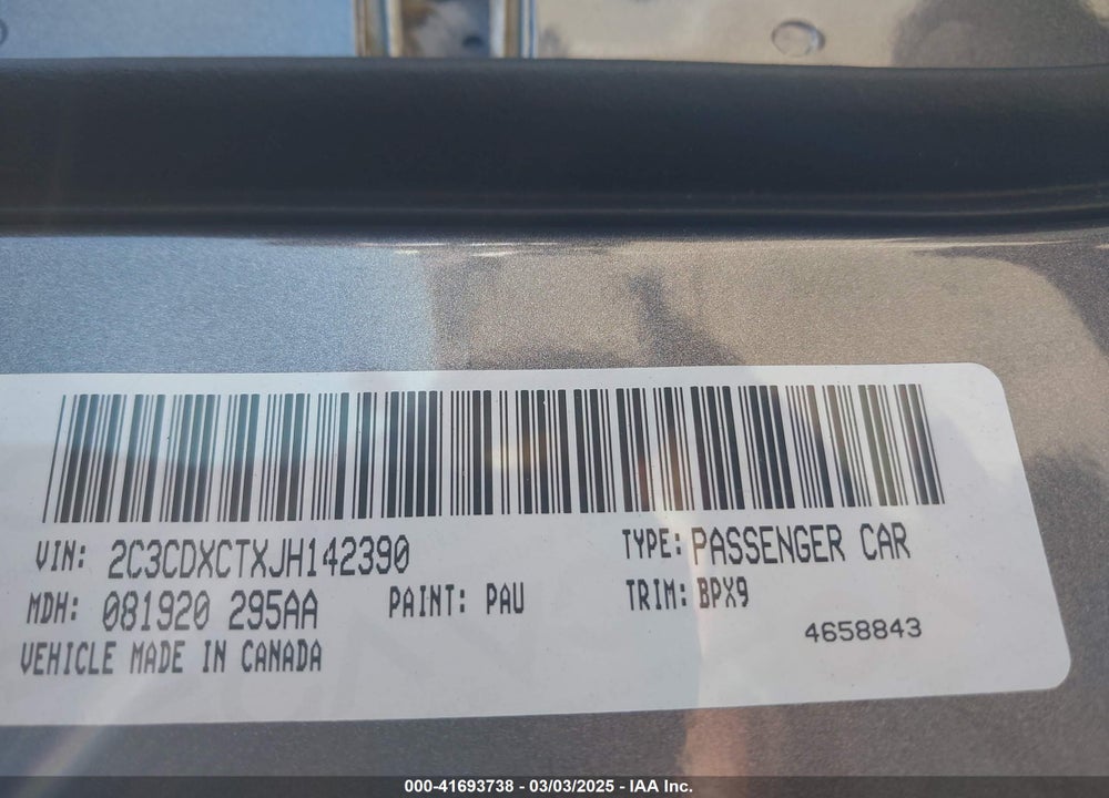 2018 DODGE CHARGER VIN: 2C3CDXCTXJH142390