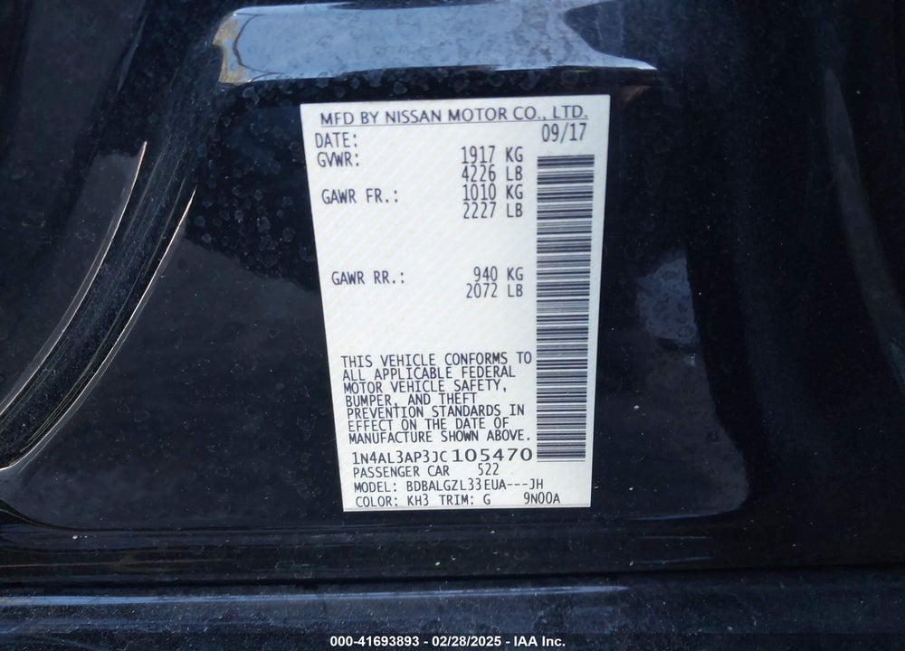 2018 NISSAN ALTIMA VIN: 1N4AL3AP3JC105470