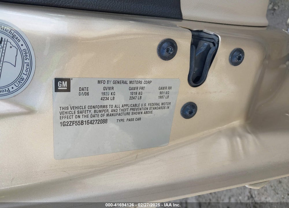 2006 PONTIAC G6 VIN: 1G2ZF55B164272088