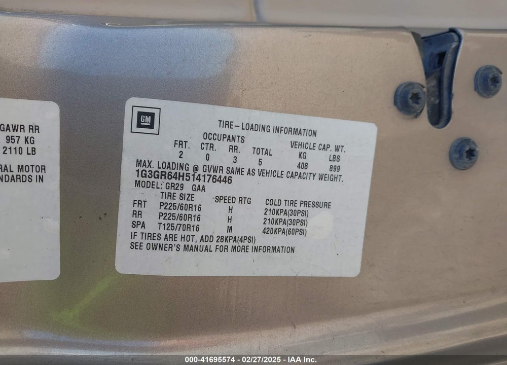 2001 OLDSMOBILE AURORA 3.5 VIN: 1G3GR64H514176446