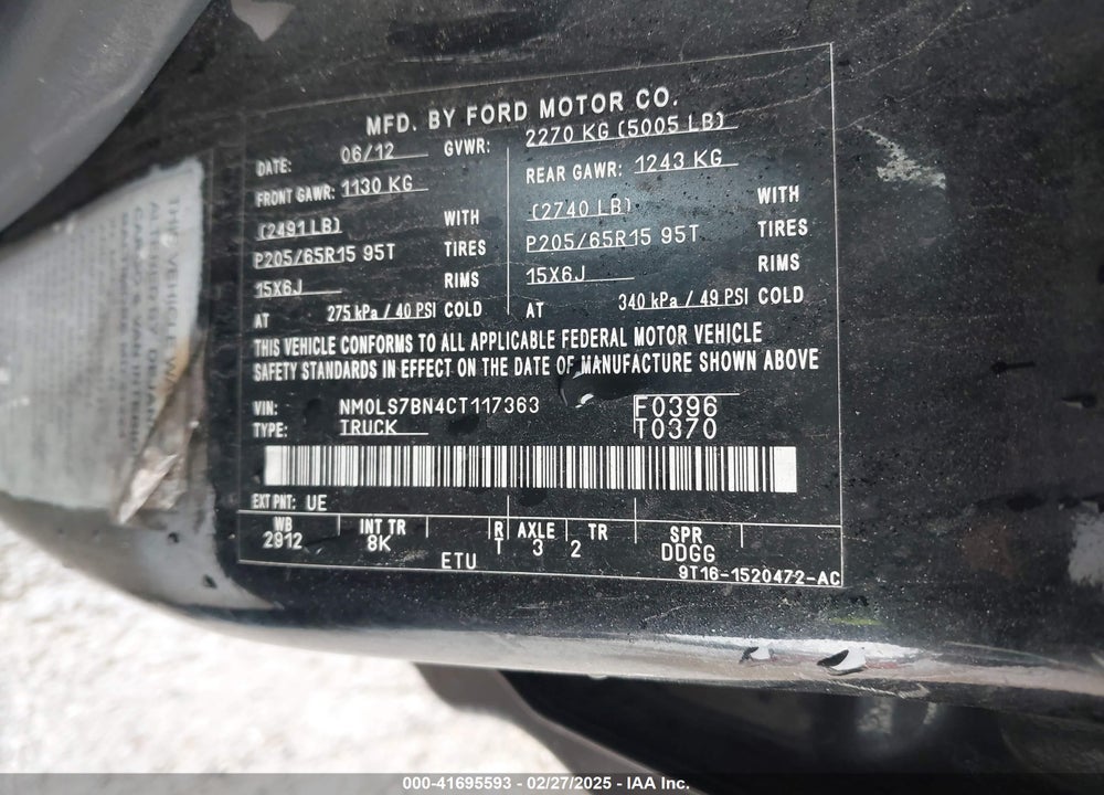 2012 FORD TRANSIT CONNECT XLT VIN: NM0LS7BN4CT117363