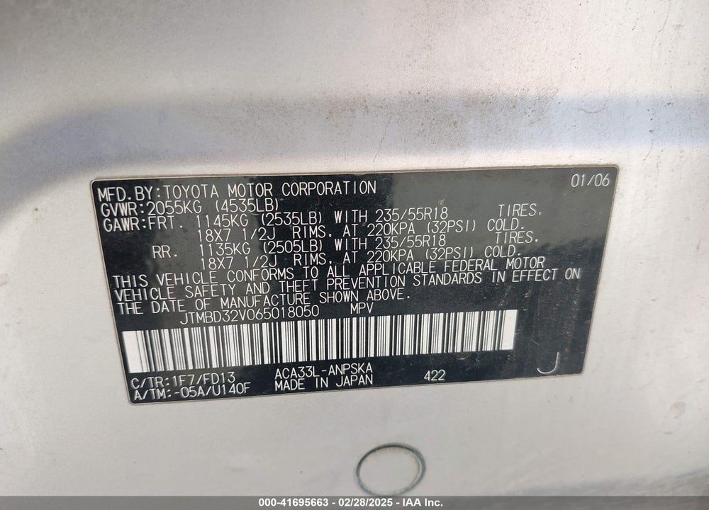 2006 TOYOTA RAV4 VIN: JTMBD32V065018050