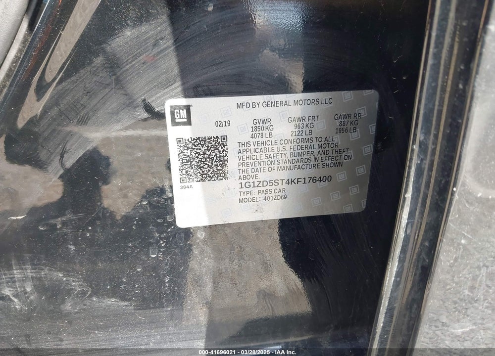 2019 CHEVROLET MALIBU LT VIN: 1G1ZD5ST4KF176400