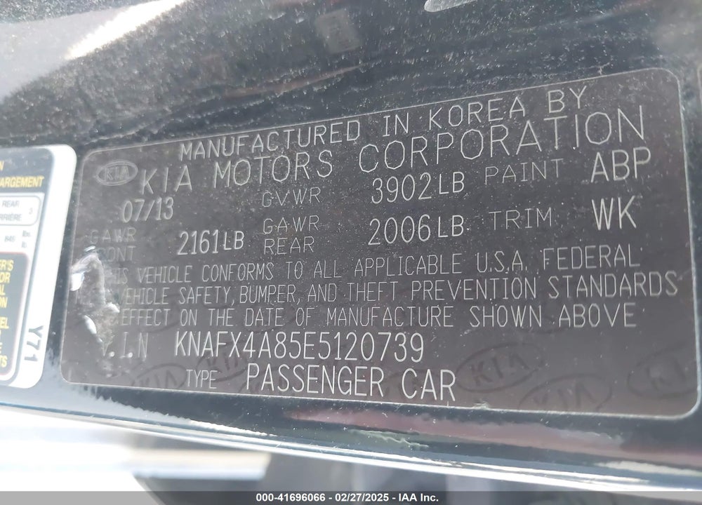 2014 KIA FORTE VIN: KNAFX4A85E5120739
