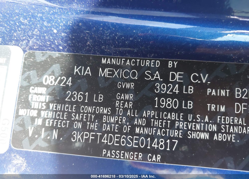 2025 KIA K4 VIN: 3KPFT4DE6SE014817