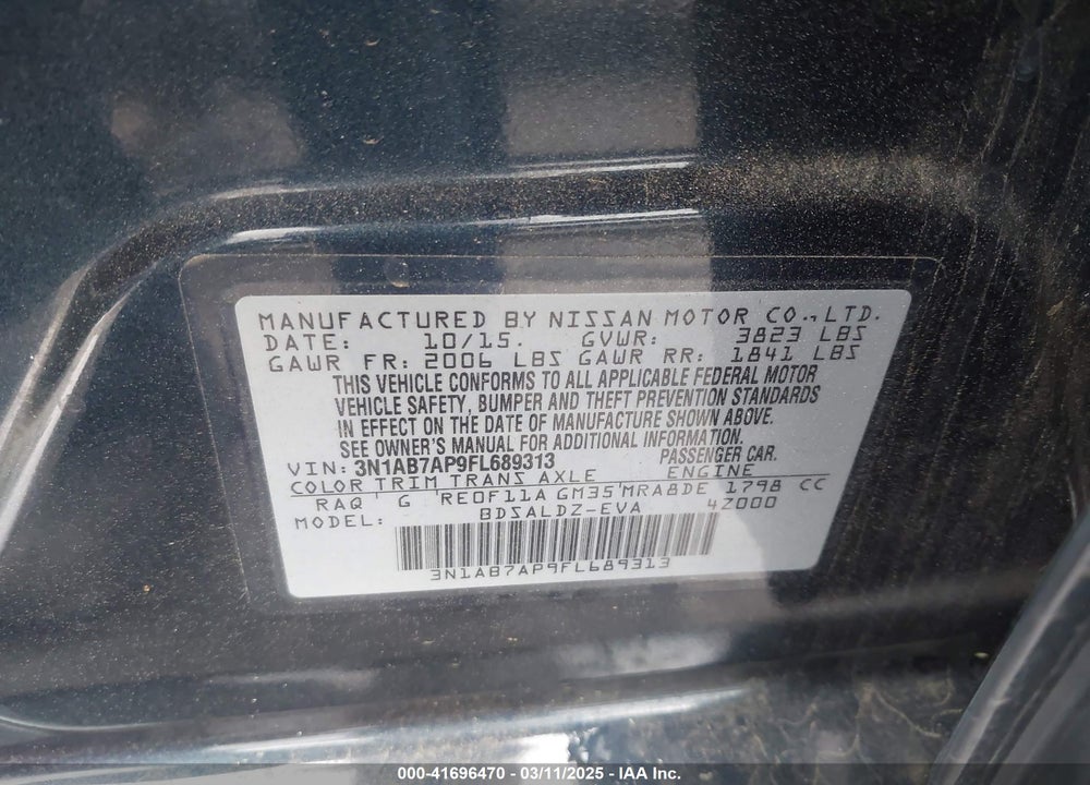 2015 NISSAN SENTRA VIN: 3N1AB7AP9FL689313