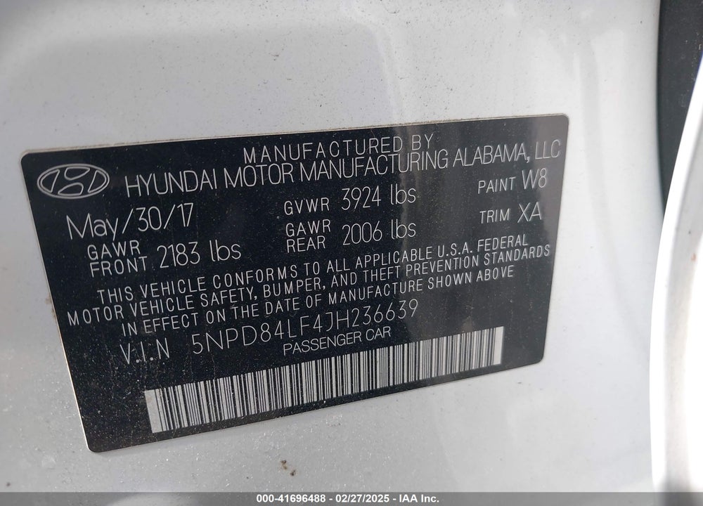 2018 HYUNDAI ELANTRA SEL VIN: 5NPD84LF4JH236639