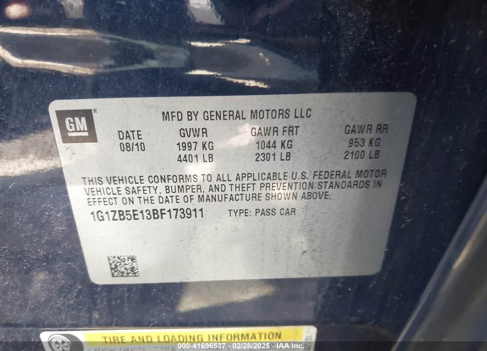 2011 CHEVROLET MALIBU VIN: 1G1ZB5E13BF173911