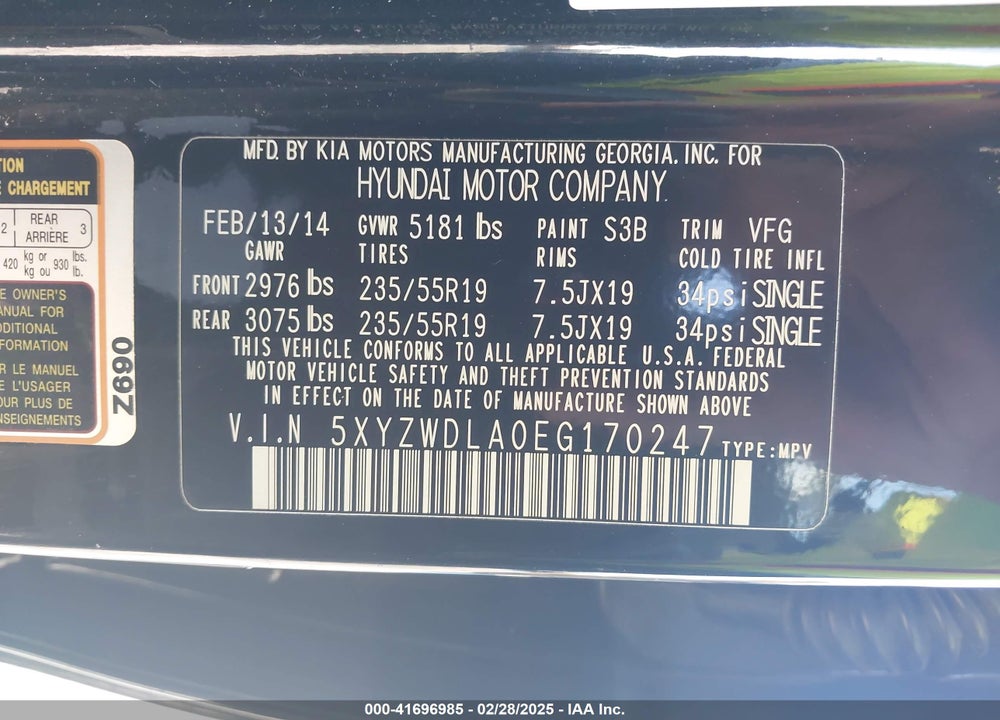 2014 HYUNDAI SANTA FE SPORT VIN: 5XYZWDLA0EG170247