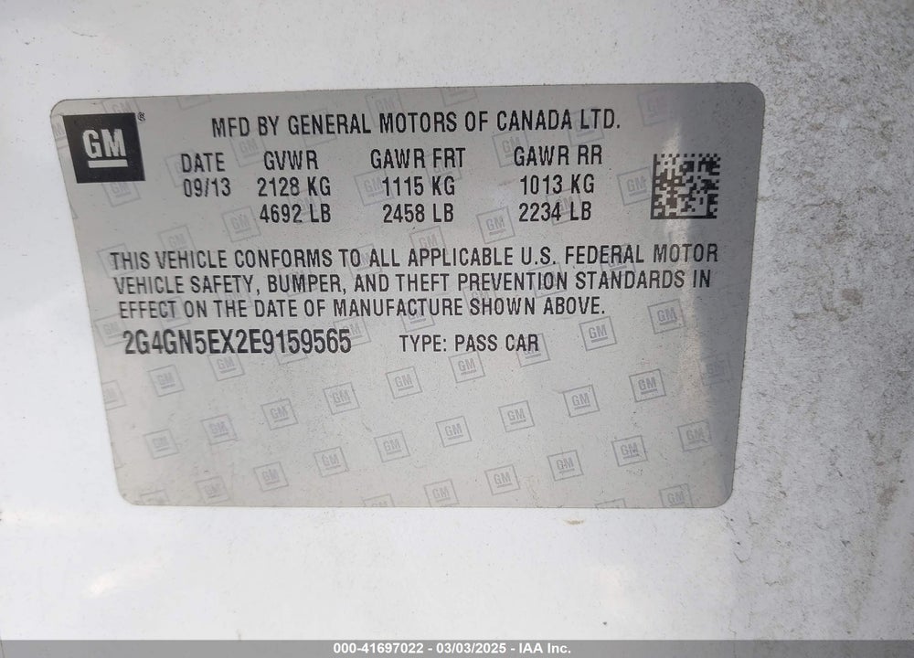 2014 BUICK REGAL VIN: 2G4GN5EX2E9159565