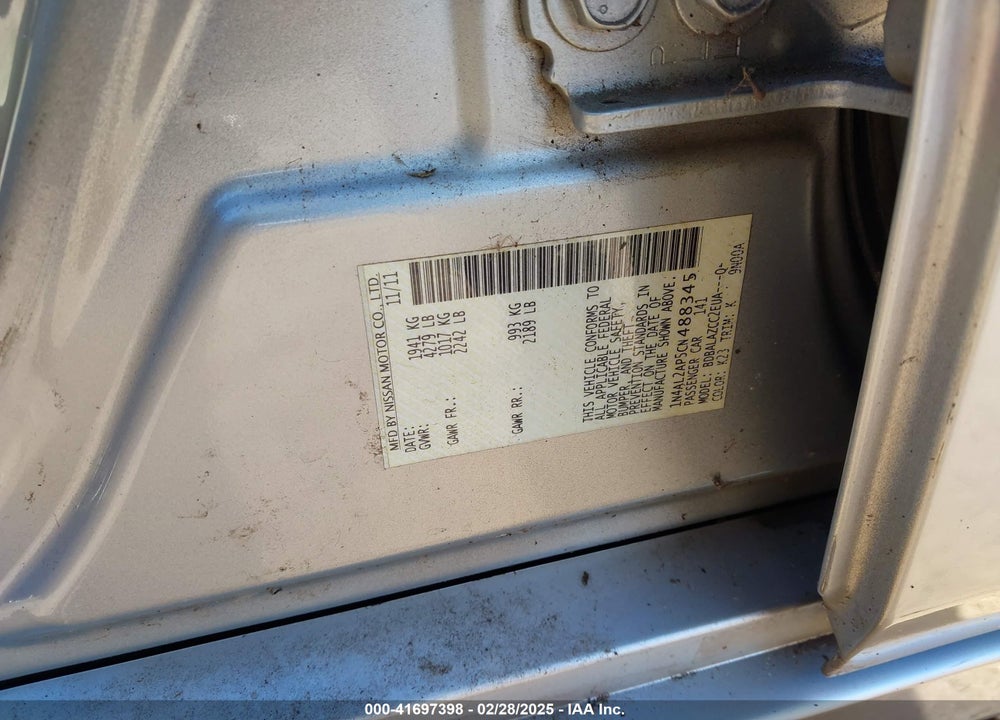 2012 NISSAN ALTIMA 2.5 VIN: 1N4AL2AP5CN488345