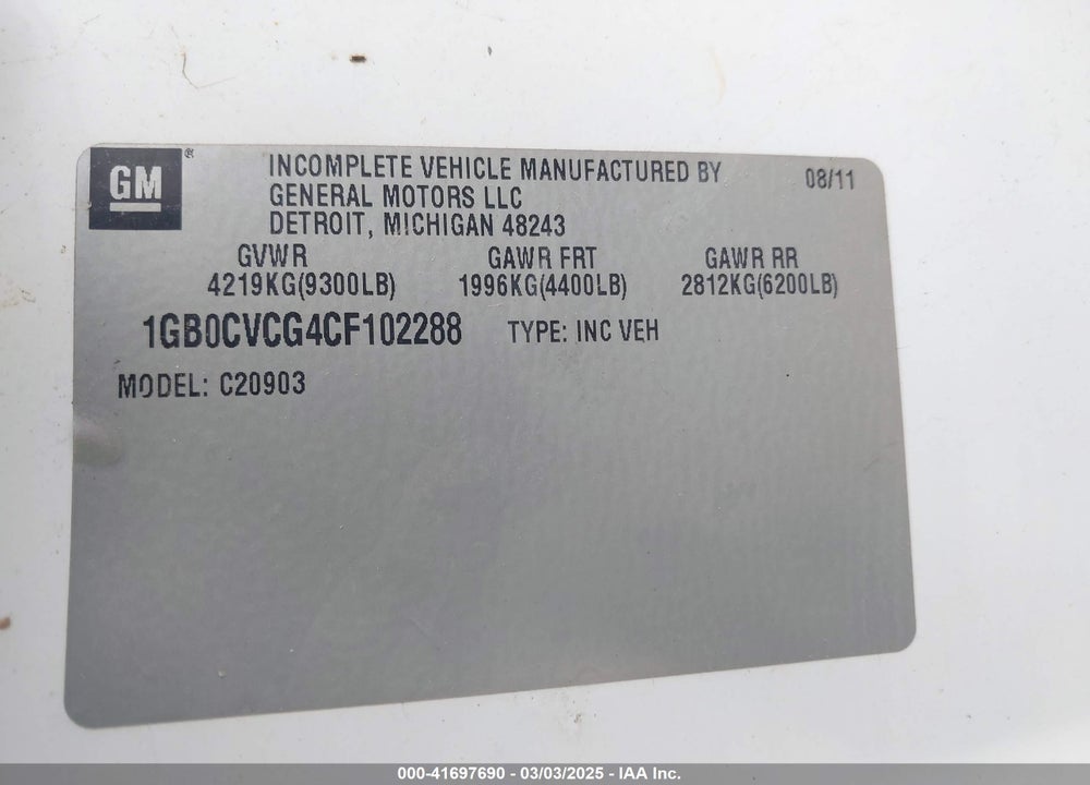 2012 CHEVROLET SILVERADO 2500HD VIN: 1GB0CVCG4CF102288
