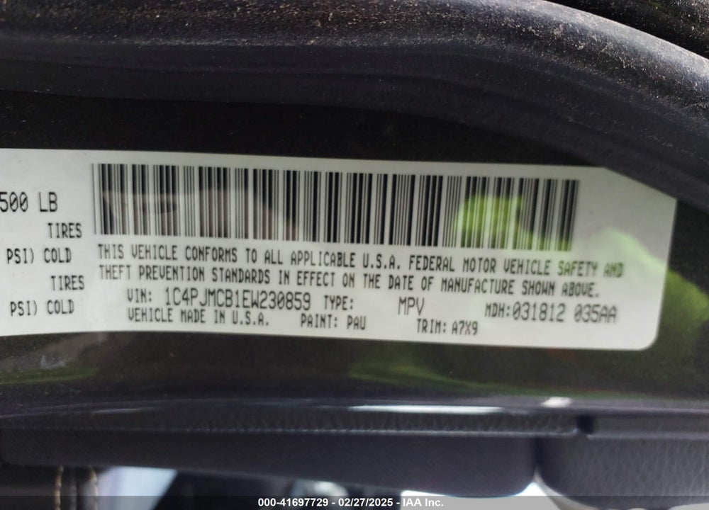 2014 JEEP CHEROKEE LATITUDE VIN: 1C4PJMCB1EW230859