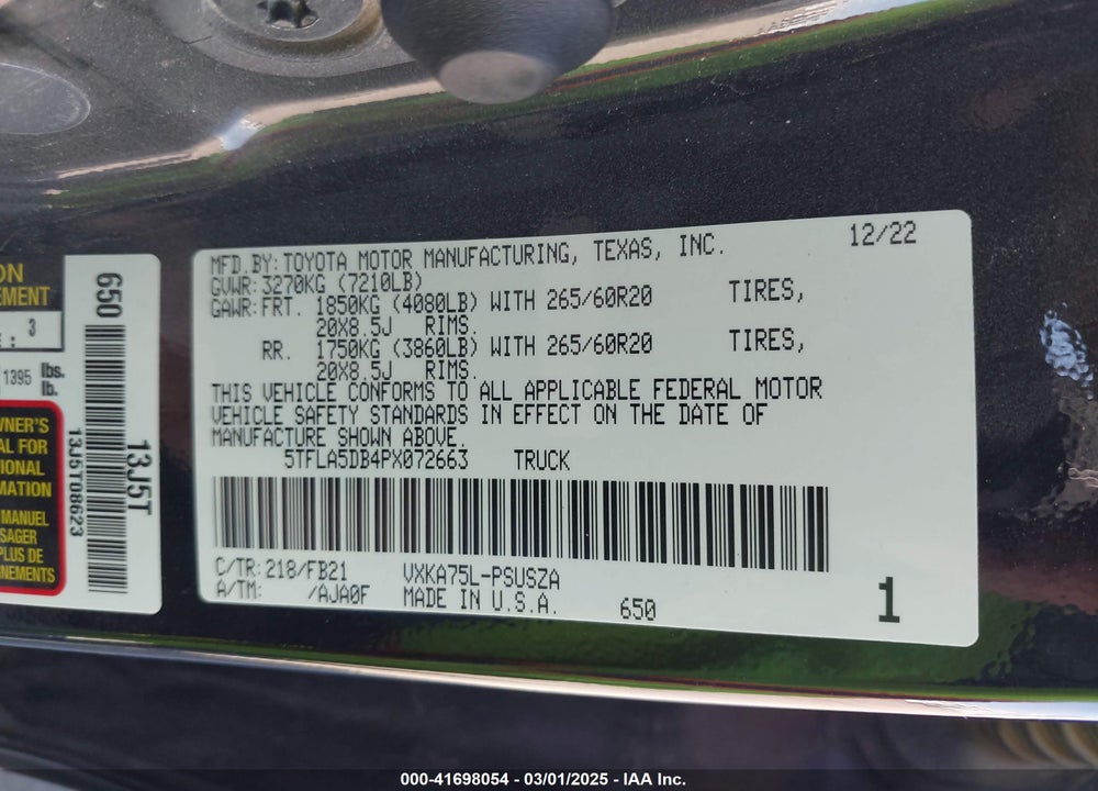 2023 TOYOTA TUNDRA VIN: 5TFLA5DB4PX072663