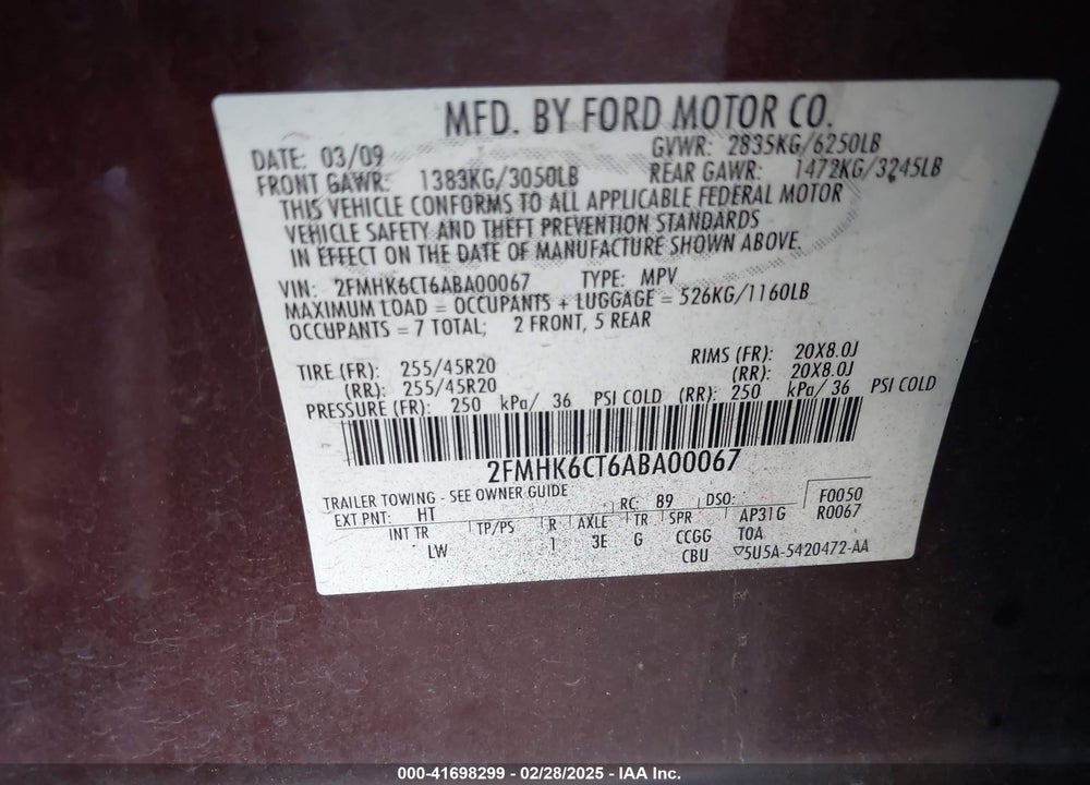 2010 FORD FLEX VIN: 2FMHK6CT6ABA00067