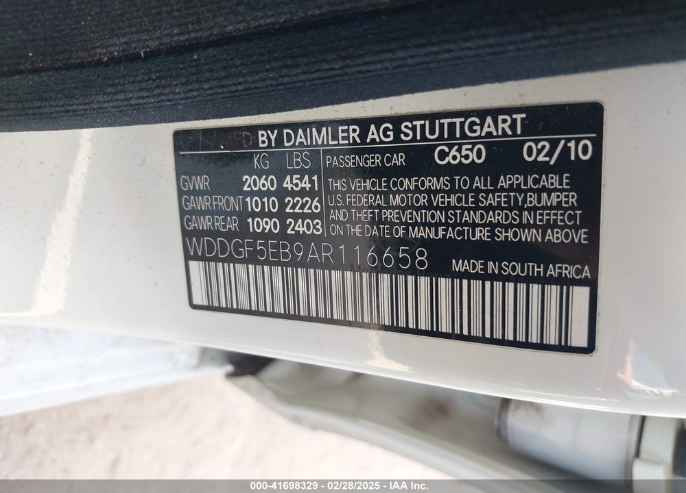 2010 MERCEDES-BENZ C 300 VIN: WDDGF5EB9AR116658